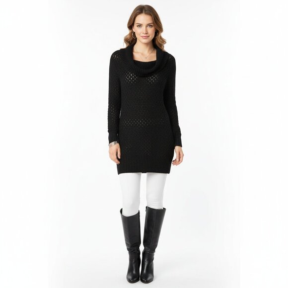 Guess Black Cowl Neck Long Sleeve Knit Tunic Sweater M - Picture 7 of 7